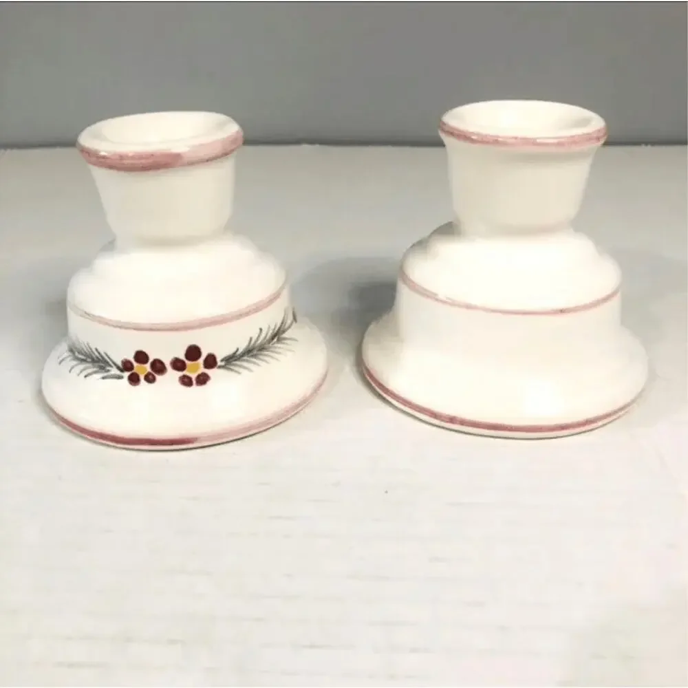 vintage cottage core candles white with flowers‎ ceramic pair grandma core